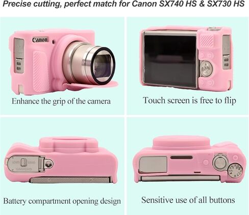 حافظة Pocoukate لكاميرا Canon PowerShot SX740 HS، غطاء حماية من السيليكون الناعم مع غطاء عدسة قابل للإزالة لملحقات SX740/SX730 HS مطاطية مع واقي شاشة من الزجاج المقوى - أسود in Kuwait
