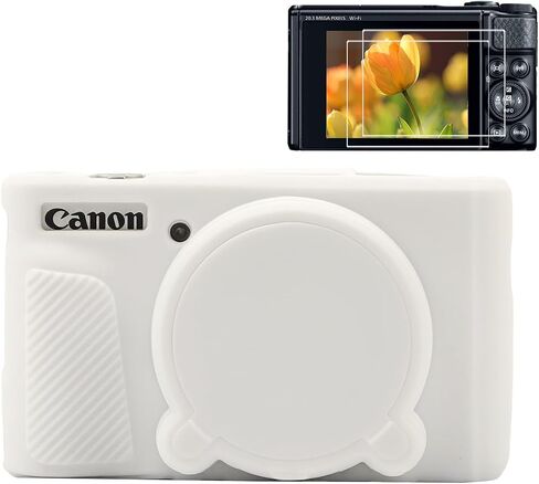 حافظة Pocoukate لكاميرا Canon PowerShot SX740 HS، غطاء حماية من السيليكون الناعم مع غطاء عدسة قابل للإزالة لملحقات SX740/SX730 HS مطاطية مع واقي شاشة من الزجاج المقوى - أسود in Kuwait