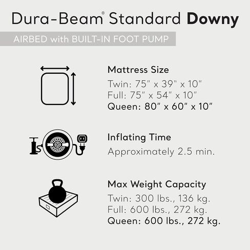 INTEX 64761E Dura-Beam Standard Downy Air Mattress: Fiber-Tech – Twin Size – Built-in Foot Pump – 10in Bed Height – 300lb Weight Capacity in Kuwait