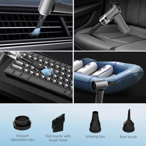 Mini Car Vacuum Cleaner, 16000PA 4 in 1 Rechargeable Brushless Motor Handheld Vacuum Cleaner with LED, Portable Wireless Vacuum Cleaner for Car, Office and Home Cleaning (Silver Grey) in Kuwait