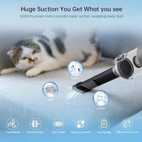 Mini Car Vacuum Cleaner, 16000PA 4 in 1 Rechargeable Brushless Motor Handheld Vacuum Cleaner with LED, Portable Wireless Vacuum Cleaner for Car, Office and Home Cleaning (Silver Grey) in Kuwait