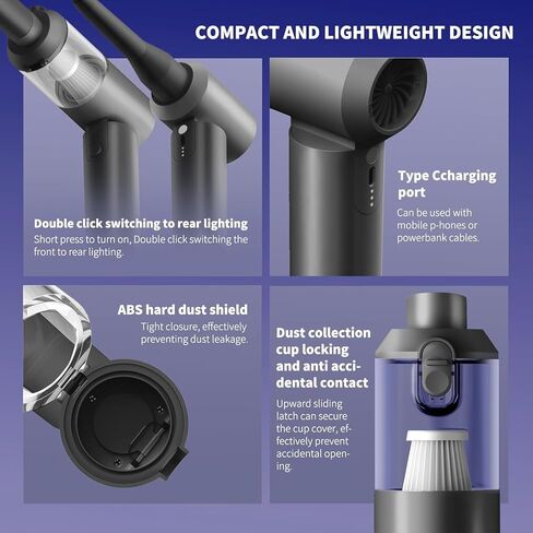 Mini Car Vacuum Cleaner, 16000PA 4 in 1 Rechargeable Brushless Motor Handheld Vacuum Cleaner with LED, Portable Wireless Vacuum Cleaner for Car, Office and Home Cleaning (Silver Grey) in Kuwait