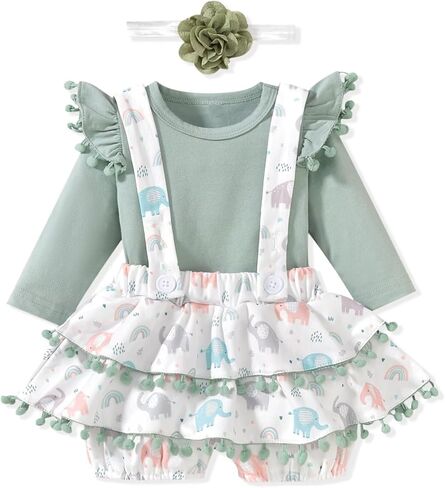 Unutiylo Baby Girl Clothes Long Sleeve T-shirt Top Suspender Skirt Dress Headband 3PCS Cute Outfit 0 3 6 9 12 18 24 Months in Saudi Arabia