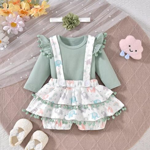 Unutiylo Baby Girl Clothes Long Sleeve T-shirt Top Suspender Skirt Dress Headband 3PCS Cute Outfit 0 3 6 9 12 18 24 Months in Saudi Arabia