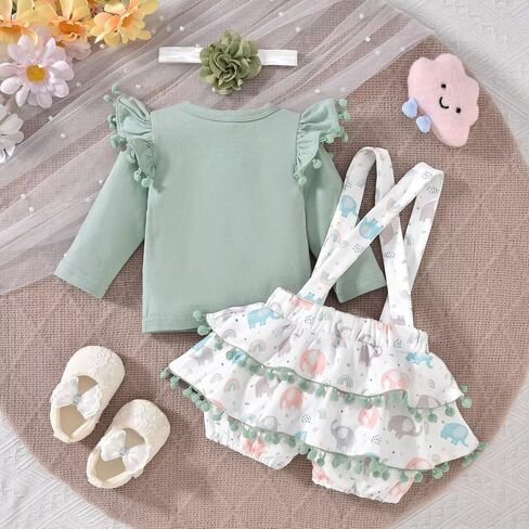 Unutiylo Baby Girl Clothes Long Sleeve T-shirt Top Suspender Skirt Dress Headband 3PCS Cute Outfit 0 3 6 9 12 18 24 Months in Saudi Arabia