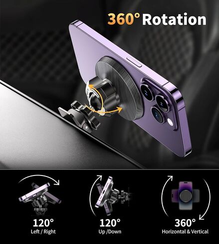 for MagSafe Car Mount,[Texture Black Surface] Magnetic Phone Holder for Car Vent,[2024 Upgrade] 360° Rotation Car Phone Holder Mount Car Accessories Fits for iPhone 15 14 13 12 Series & Magsafe Case in Saudi Arabia