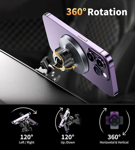 for MagSafe Car Mount,[Texture Black Surface] Magnetic Phone Holder for Car Vent,[2024 Upgrade] 360° Rotation Car Phone Holder Mount Car Accessories Fits for iPhone 15 14 13 12 Series & Magsafe Case in Saudi Arabia