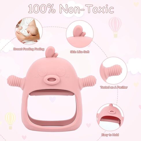 Baby Chew Toys Chew Toys,No Drop Food Grade Silicone Teething Mitten for 3-6 6-12 Months,Teething Relief for Babies (Light Pink & Dark Red) in Saudi Arabia