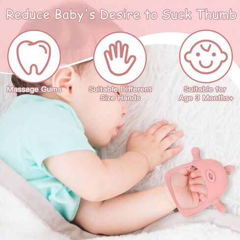 Baby Chew Toys Chew Toys,No Drop Food Grade Silicone Teething Mitten for 3-6 6-12 Months,Teething Relief for Babies (Light Pink & Dark Red) in Saudi Arabia