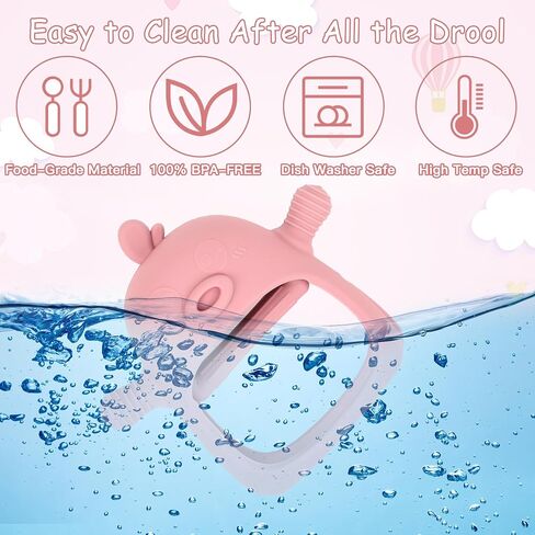 Baby Chew Toys Chew Toys,No Drop Food Grade Silicone Teething Mitten for 3-6 6-12 Months,Teething Relief for Babies (Light Pink & Dark Red) in Saudi Arabia