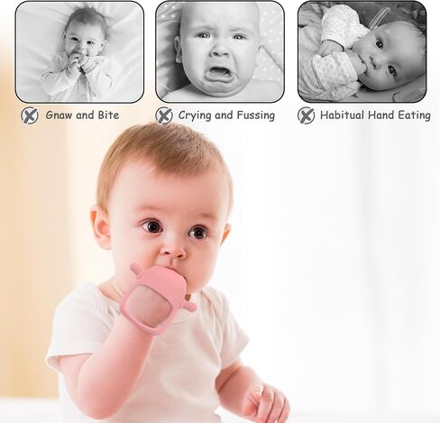 Baby Chew Toys Chew Toys,No Drop Food Grade Silicone Teething Mitten for 3-6 6-12 Months,Teething Relief for Babies (Light Pink & Dark Red) in Saudi Arabia