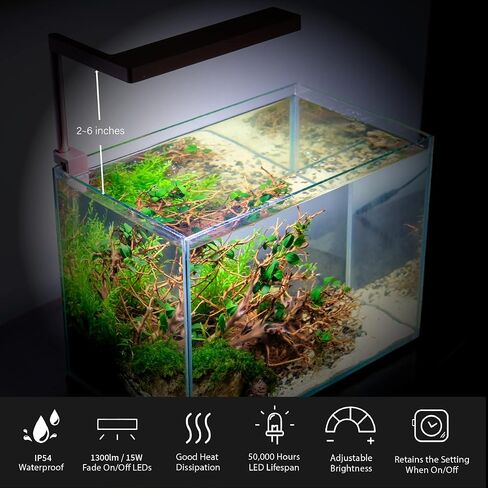 ONF Flat Nano+ 20-inch APP Remote Control Freshwater LED Aquarium Light, Timer Dimmable Day & Night Cycle, 2-9 Gallon Rimless Fish Tank, Terrarium Light for Potted Plant and Succulent IP54 Waterproof in Saudi Arabia