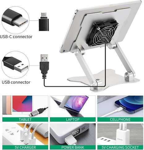 حامل Surface Pro، مبرد iPad، وسادة تبريد iPad Pro، حامل حامل قوي للكمبيوتر اللوحي مع مروحة هادئة لأجهزة الكمبيوتر اللوحية Microsoft Surface، iPad Pro 12.9 iPad Air، أجهزة Samsung Galaxy Tabs حتى 15 بوصة in Kuwait