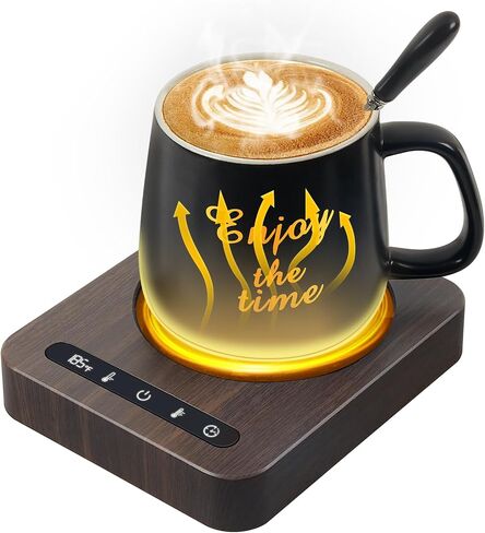 Coffee Mug Warmer,Coffee Warmer for Desk with Auto Shut Off,4 Temperature Setting&1-12H Timer,Smart Cup Warmer for Heating Coffee, Beverage, Milk, Tea and Hot Chocolate (Black Wood Grain) in Saudi Arabia