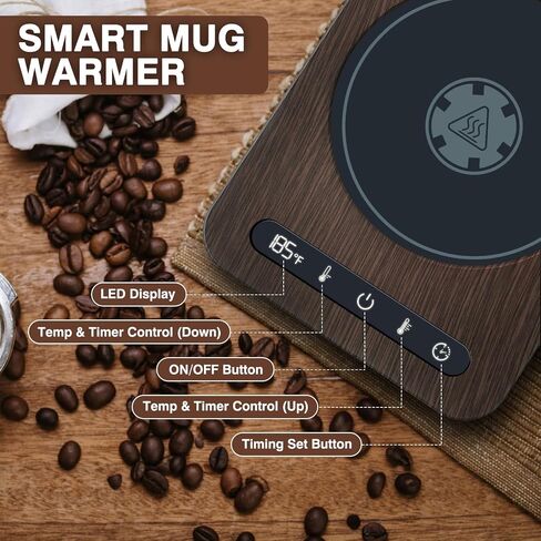 Coffee Mug Warmer,Coffee Warmer for Desk with Auto Shut Off,4 Temperature Setting&1-12H Timer,Smart Cup Warmer for Heating Coffee, Beverage, Milk, Tea and Hot Chocolate (Black Wood Grain) in Saudi Arabia