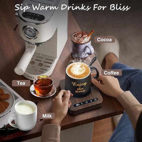 Coffee Mug Warmer,Coffee Warmer for Desk with Auto Shut Off,4 Temperature Setting&1-12H Timer,Smart Cup Warmer for Heating Coffee, Beverage, Milk, Tea and Hot Chocolate (Black Wood Grain) in Saudi Arabia