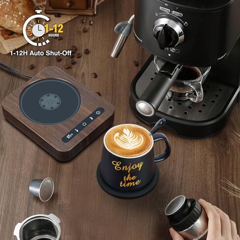 Coffee Mug Warmer,Coffee Warmer for Desk with Auto Shut Off,4 Temperature Setting&1-12H Timer,Smart Cup Warmer for Heating Coffee, Beverage, Milk, Tea and Hot Chocolate (Black Wood Grain) in Saudi Arabia