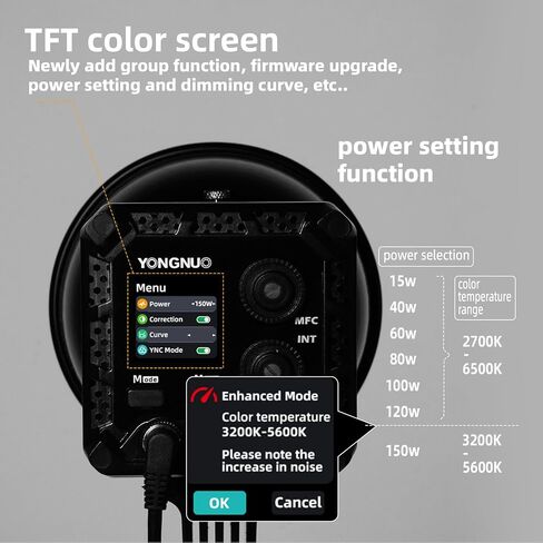 YONGNUO YN150 150W LED مجموعة إضاءة الفيديو COB التصوير الفوتوغرافي الإضاءة المستمرة 2700-6500K درجة حرارة اللون RA95 12 تأثيرات الإضاءة APP 2.4G جهاز التحكم عن بعد اللاسلكي مع حلقة محول Bowens المعدنية in Kuwait