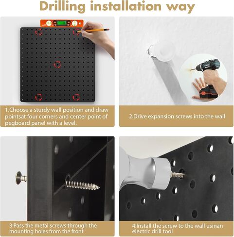 Pegboard Galvanized Steel, Pegboard Wall Organizer with Drilling and No Drilling Installation Ways. Peg Board 4PCS,Metal Pegboard, Peg Boards for Walls, White Pegboard for Garage,Craft Room,Workshop. in Saudi Arabia