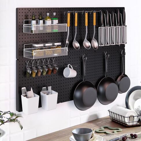 Pegboard Galvanized Steel, Pegboard Wall Organizer with Drilling and No Drilling Installation Ways. Peg Board 4PCS,Metal Pegboard, Peg Boards for Walls, White Pegboard for Garage,Craft Room,Workshop. in Saudi Arabia