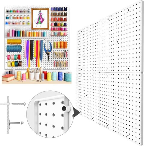 Pegboard Galvanized Steel, Pegboard Wall Organizer with Drilling and No Drilling Installation Ways. Peg Board 4PCS,Metal Pegboard, Peg Boards for Walls, White Pegboard for Garage,Craft Room,Workshop. in Saudi Arabia