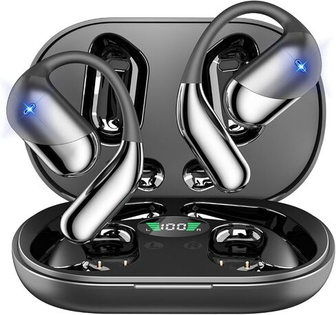 Open Ear Bluetooth 5.4 Headphones, Wireless Earbuds Sport Over Earphones with Ear Hooks 50H Playtime Ear Buds LED Display Charging Case, Waterproof Design for Running Fitness Walking in Saudi Arabia