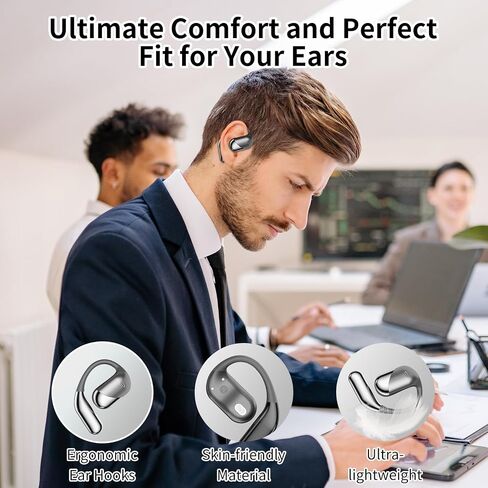 Open Ear Bluetooth 5.4 Headphones, Wireless Earbuds Sport Over Earphones with Ear Hooks 50H Playtime Ear Buds LED Display Charging Case, Waterproof Design for Running Fitness Walking in Saudi Arabia
