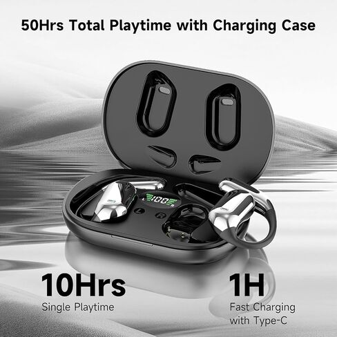 Open Ear Bluetooth 5.4 Headphones, Wireless Earbuds Sport Over Earphones with Ear Hooks 50H Playtime Ear Buds LED Display Charging Case, Waterproof Design for Running Fitness Walking in Saudi Arabia