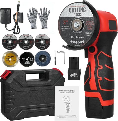 Cordless Brush Angle Grinder Kit, 7000rpm Mini Electric Angle Grinding Tool, 2x16.8V 2000mAh Batteries and 6pcs Discs, Grinder Handheld Cutter for Metal Wood(Grey) in Saudi Arabia