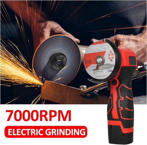 Cordless Brush Angle Grinder Kit, 7000rpm Mini Electric Angle Grinding Tool, 2x16.8V 2000mAh Batteries and 6pcs Discs, Grinder Handheld Cutter for Metal Wood(Grey) in Saudi Arabia