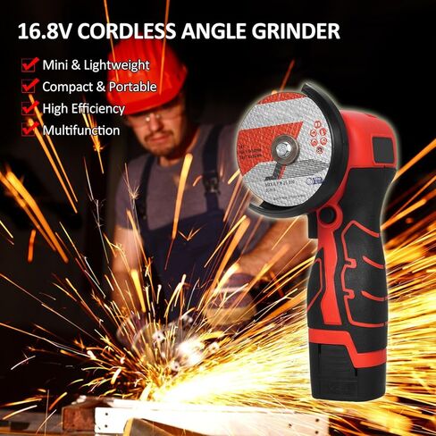 Cordless Brush Angle Grinder Kit, 7000rpm Mini Electric Angle Grinding Tool, 2x16.8V 2000mAh Batteries and 6pcs Discs, Grinder Handheld Cutter for Metal Wood(Grey) in Saudi Arabia