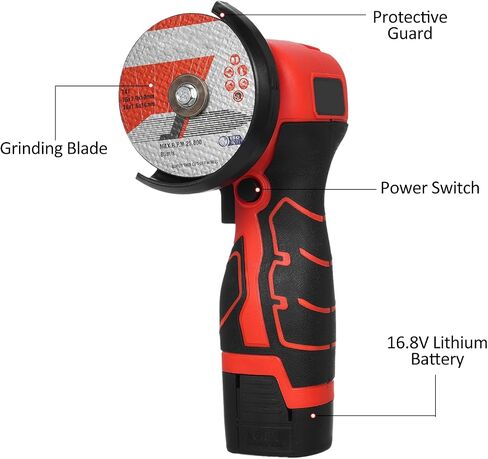 Cordless Brush Angle Grinder Kit, 7000rpm Mini Electric Angle Grinding Tool, 2x16.8V 2000mAh Batteries and 6pcs Discs, Grinder Handheld Cutter for Metal Wood(Grey) in Saudi Arabia