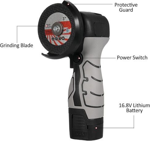 Cordless Brush Angle Grinder Kit, 7000rpm Mini Electric Angle Grinding Tool, 2x16.8V 2000mAh Batteries and 6pcs Discs, Grinder Handheld Cutter for Metal Wood(Grey) in Saudi Arabia
