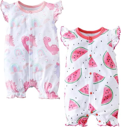 2-Pack Baby Girls Romper Newborn Watermelon Print Ruffles Sleeve Onesie Infant Summer Clothes in Saudi Arabia