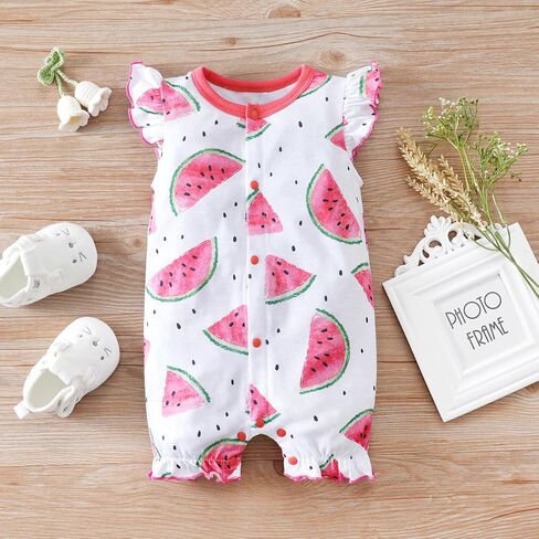 2-Pack Baby Girls Romper Newborn Watermelon Print Ruffles Sleeve Onesie Infant Summer Clothes in Saudi Arabia