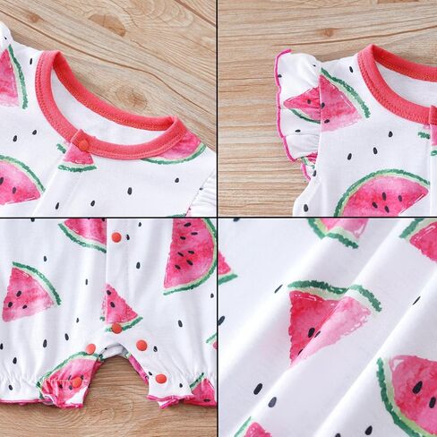 2-Pack Baby Girls Romper Newborn Watermelon Print Ruffles Sleeve Onesie Infant Summer Clothes in Saudi Arabia