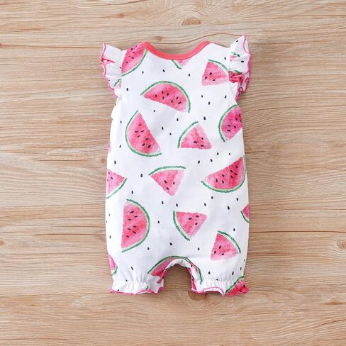 2-Pack Baby Girls Romper Newborn Watermelon Print Ruffles Sleeve Onesie Infant Summer Clothes in Saudi Arabia