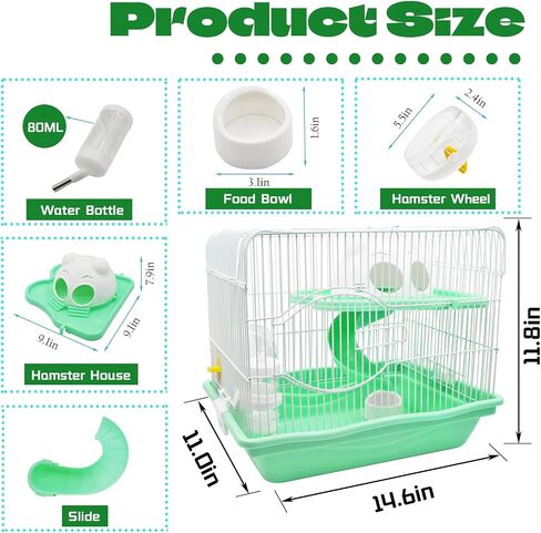 2-Tier Portable Hamster Cage and Habitats,Travel Metal Mouse Cages with Free Water Bottle,Houses and Exercise Wheel for Any Breed of Hamster and Small Animal (14.6x11.0x11.8inch Light Blue) in Saudi Arabia