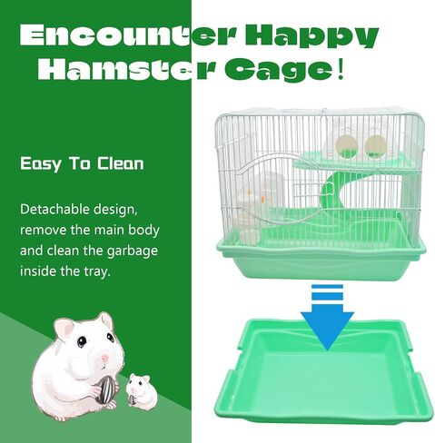 2-Tier Portable Hamster Cage and Habitats,Travel Metal Mouse Cages with Free Water Bottle,Houses and Exercise Wheel for Any Breed of Hamster and Small Animal (14.6x11.0x11.8inch Light Blue) in Saudi Arabia