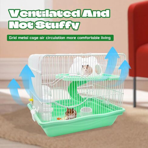 2-Tier Portable Hamster Cage and Habitats,Travel Metal Mouse Cages with Free Water Bottle,Houses and Exercise Wheel for Any Breed of Hamster and Small Animal (14.6x11.0x11.8inch Light Blue) in Saudi Arabia