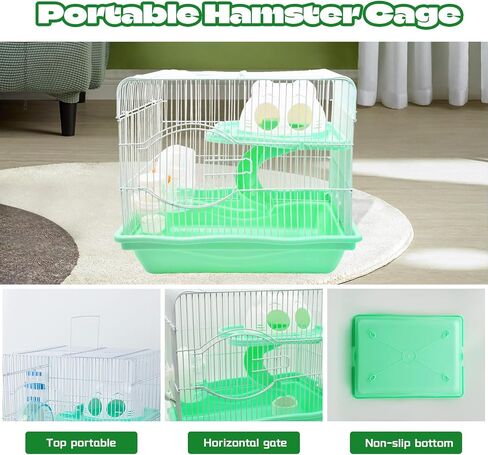 2-Tier Portable Hamster Cage and Habitats,Travel Metal Mouse Cages with Free Water Bottle,Houses and Exercise Wheel for Any Breed of Hamster and Small Animal (14.6x11.0x11.8inch Light Blue) in Saudi Arabia