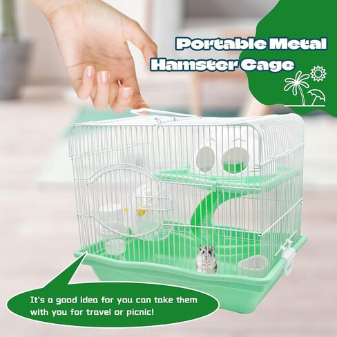 2-Tier Portable Hamster Cage and Habitats,Travel Metal Mouse Cages with Free Water Bottle,Houses and Exercise Wheel for Any Breed of Hamster and Small Animal (14.6x11.0x11.8inch Light Blue) in Saudi Arabia