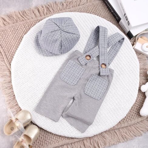 Ylsteed Newborn Boy Photoshoot Outfits 2Pcs Newborn Photography Outfits Girl Baby Photography Props Newborn Gentleman Suit Photography Outfits Boy Suspender Pants with Beret 0-3 months (Light Grey) in Saudi Arabia