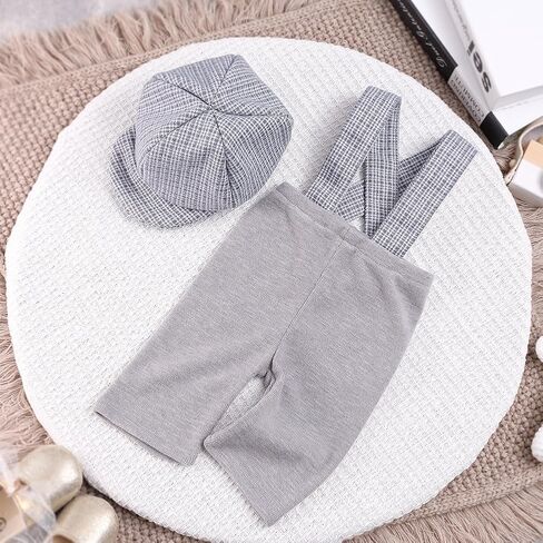 Ylsteed Newborn Boy Photoshoot Outfits 2Pcs Newborn Photography Outfits Girl Baby Photography Props Newborn Gentleman Suit Photography Outfits Boy Suspender Pants with Beret 0-3 months (Light Grey) in Saudi Arabia