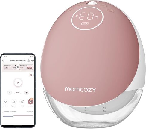 Momcozy Mobile Flow Breast Pump, App Controlled with Multi-Modes, Hands-Free & Wearable M9 Breast Pump, Stand up Directly with Breastmilk Storage, 1 Count, Pink in Saudi Arabia