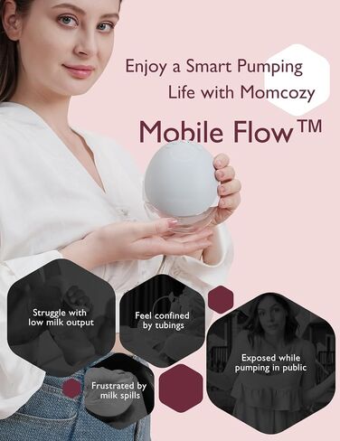 Momcozy Mobile Flow Breast Pump, App Controlled with Multi-Modes, Hands-Free & Wearable M9 Breast Pump, Stand up Directly with Breastmilk Storage, 1 Count, Pink in Saudi Arabia
