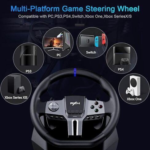 PXN PC Steering Wheel, V9 Gen2 Universal Gaming Steering Wheel 270/900 Degree 16-bit magnetic encoder Vibration PC Game Racing Wheels with Shifter and Pedal for PS4,PS3,Xbox Series X|S, Switch in Kuwait