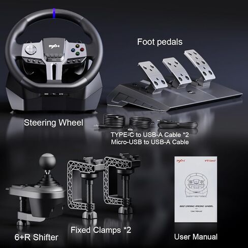 PXN PC Steering Wheel, V9 Gen2 Universal Gaming Steering Wheel 270/900 Degree 16-bit magnetic encoder Vibration PC Game Racing Wheels with Shifter and Pedal for PS4,PS3,Xbox Series X|S, Switch in Kuwait