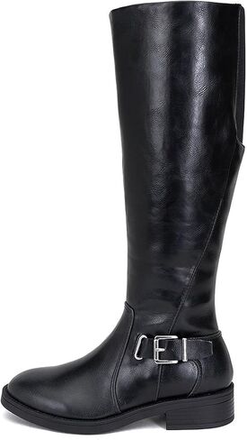 Soda “NECTAR" ~ Women Round Toe Buckle Belted Strap Top Shaft Elastic Gore Low Heel Knee-High Riding Boot with Side Zipper in Saudi Arabia