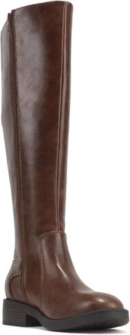 Soda “NECTAR" ~ Women Round Toe Buckle Belted Strap Top Shaft Elastic Gore Low Heel Knee-High Riding Boot with Side Zipper in Saudi Arabia
